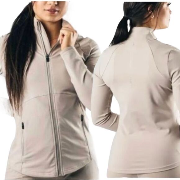 Alphalete Women’s M Full Zip Pro Elite Performance Jacket‎ Beige Sand Fitted Gym - Picture 1 of 11